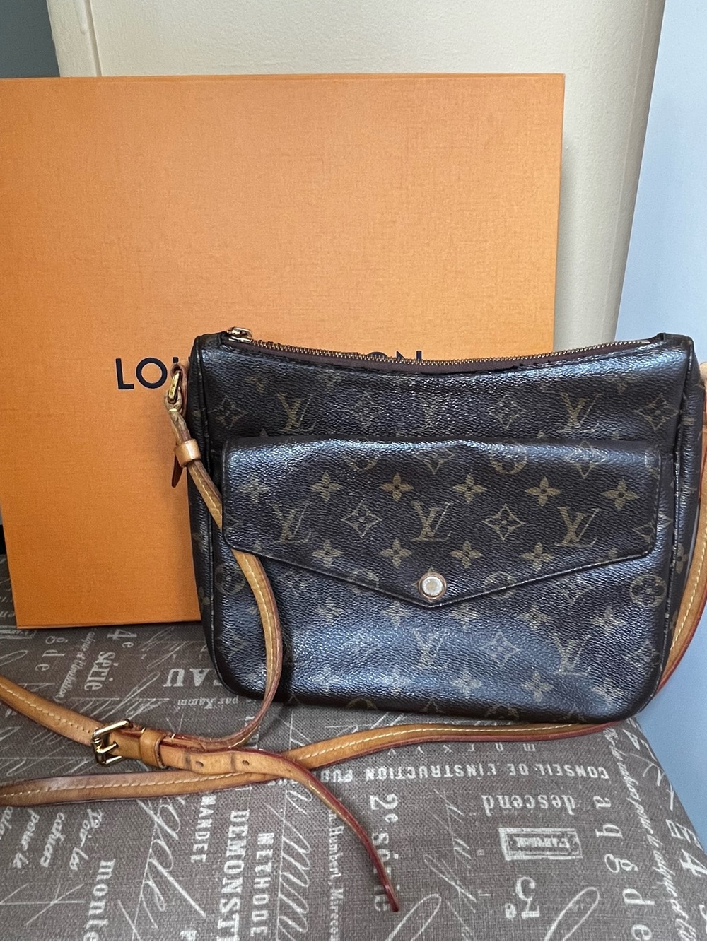 Louis Vuitton Brown Monogram Crossbody with Tan Strap